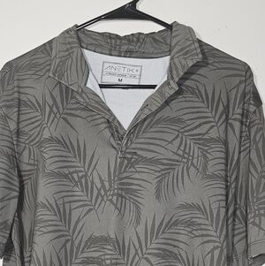 Anetik Men's Gray Palm Leaf Polo Shirt